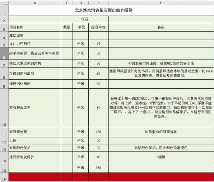 塑石假山價格表