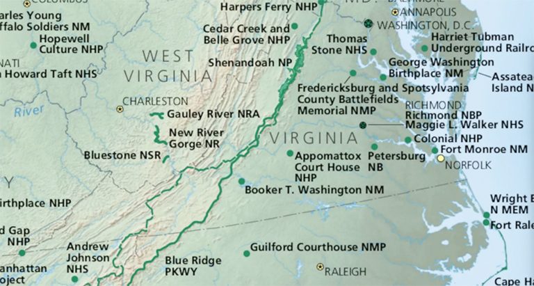 弗吉尼亞國家公園的國家公園服務(wù)地圖