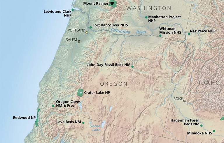 俄勒岡州國(guó)家公園的地圖