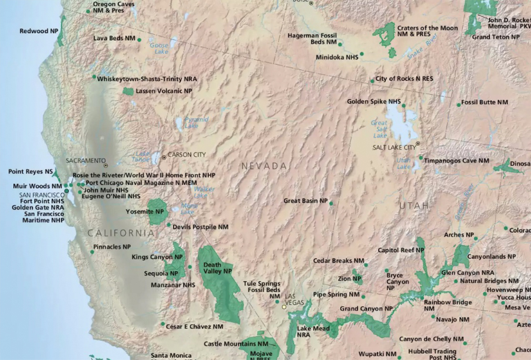 內華達州國家公園的NPS地圖